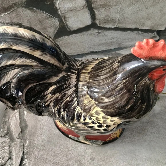 Large Red And Black Rooster Canister Or Cookie Jar, Cottage Cabin Core - Picture 6 of 16
